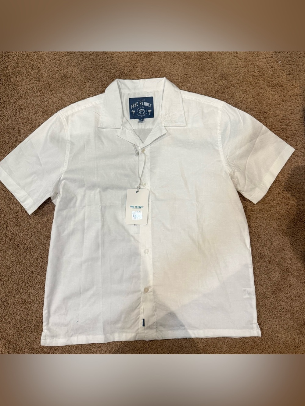 Free Planet Men's White Short Sleeve Camp Shirt